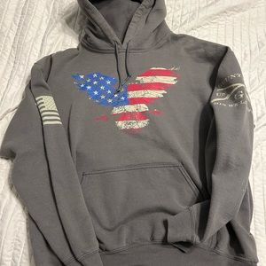 Mens Grunt Style L Hoodie American Flag Eagle Grey